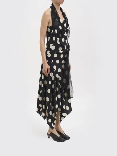Junya Watanabe Polka Dot Halter Midi Dress Asymmetric Lace In Black