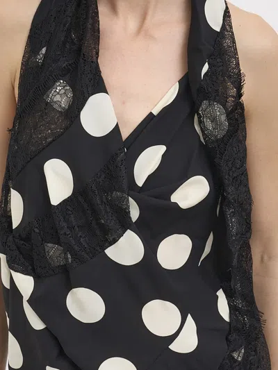 Junya Watanabe Polka Dot Halter Midi Dress Asymmetric Lace In Black