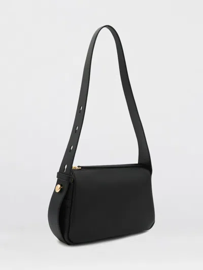 Tory Burch Romy Black Shoulder Bag With Adjustable Shoulder Strap In Grained Leather Woman