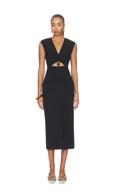 Veronica Beard Marisabel Bead Cutout Detail Stretch Cotton Dress In Black
