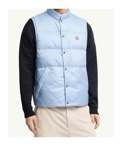 Moncler Baby Bernard Quilted Down Vest With High Collar In Blue