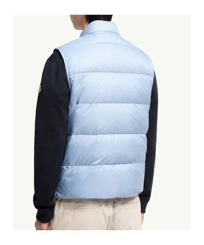 Moncler Baby Bernard Quilted Down Vest With High Collar In Blue