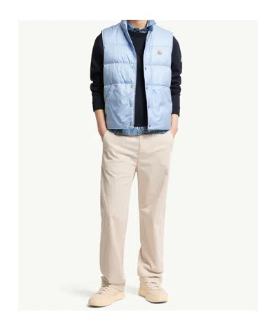 Moncler Baby Bernard Quilted Down Vest With High Collar In Blue
