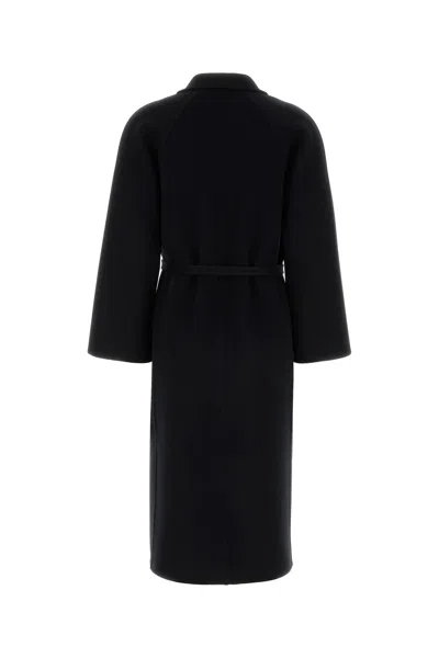Jil Sander Wool Coat Belted Waist Long Wide Sleeves In Black