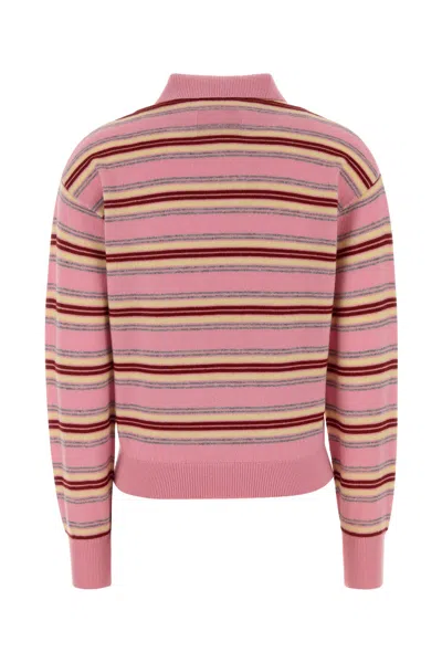 Guest In Residence Pink Striped Cashmere Knit Collegiate Stripe Polo Shirt In Multi