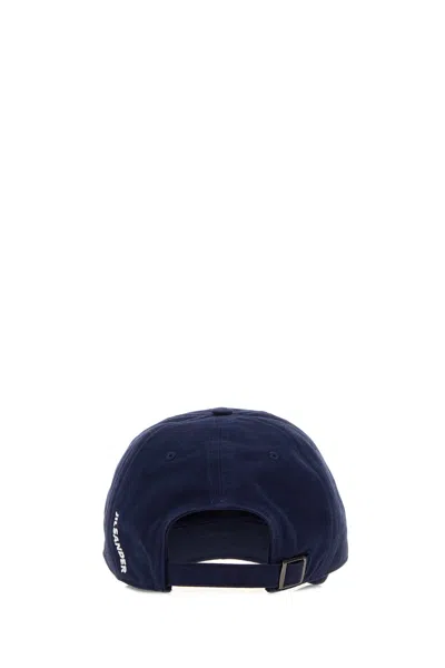 Jil Sander Navy Blue Logo Textured Baseball Hat In Blue