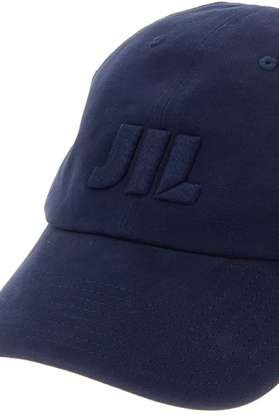 Jil Sander Navy Blue Logo Textured Baseball Hat In Blue