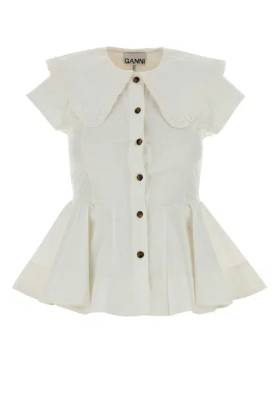 Ganni White Regular Solid Shirt In Red