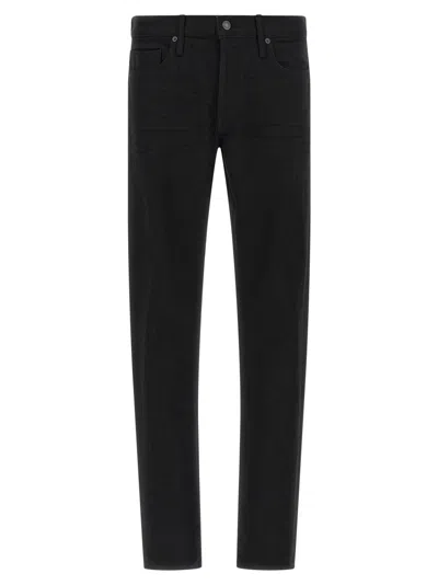 Tom Ford Selvedge Denim Straight Fit Jeans Logo Patch In Black