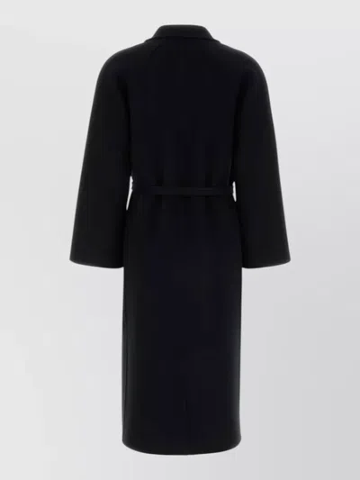 Jil Sander Wool Coat Belted Waist Long Wide Sleeves In Black