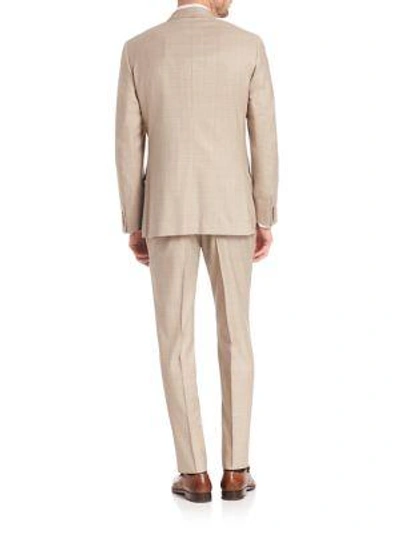 Shop Isaia Tan Wool Suit In Medium Beige