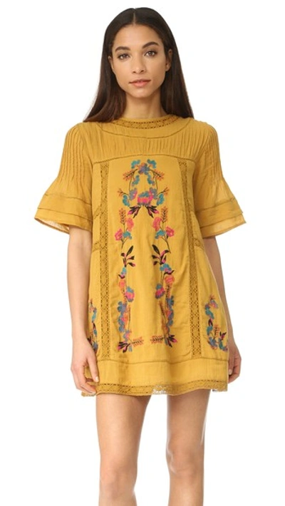 Free People Perfectly Victorian Embroidered Mini Dress In Amber Glow