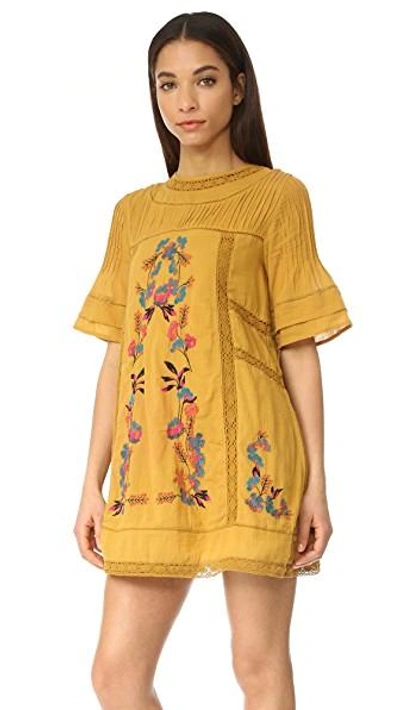 Shop Free People Perfectly Victorian Embroidered Mini Dress In Amber Glow