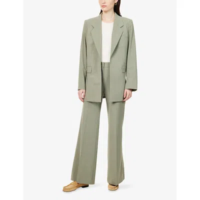 Theory Womens Vetiver Melange Fluid Flare Wide-leg Wool Trousers In Green