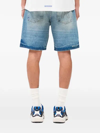 Represent Light Blue Washedeffect Denim Bermuda Shorts In Blue