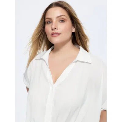 Bloomchic Knotted Hem Placket Plain Blouse In White