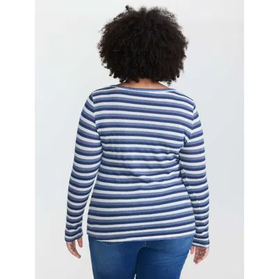 Bloomchic Striped Button Placket Fitted T-shirt In Multi