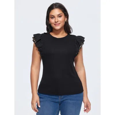 Bloomchic Stretchy Flutter Sleeve Fitted T-shirt In Black