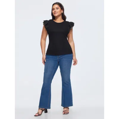 Bloomchic Stretchy Flutter Sleeve Fitted T-shirt In Black