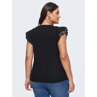 Bloomchic Stretchy Flutter Sleeve Fitted T-shirt In Black