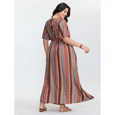 Bloomchic Boho Striped Print Cinched-waist Maxi Dress In Multi