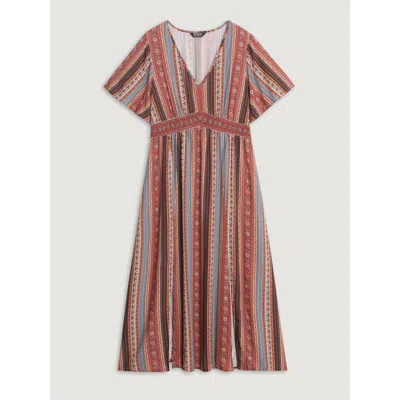 Bloomchic Boho Striped Print Cinched-waist Maxi Dress In Multi
