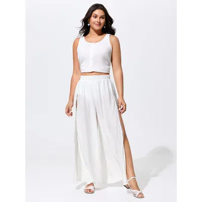 Bloomchic Side Split Wide-leg Pants In White