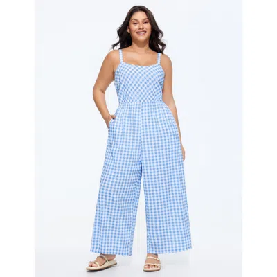 Bloomchic Checkered Print Back Bow-tie Jumpsuit In Multi