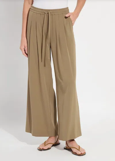 Lyssé Mae Pleated Drawstring Wide Leg Pants In Olive Leaf In Brown