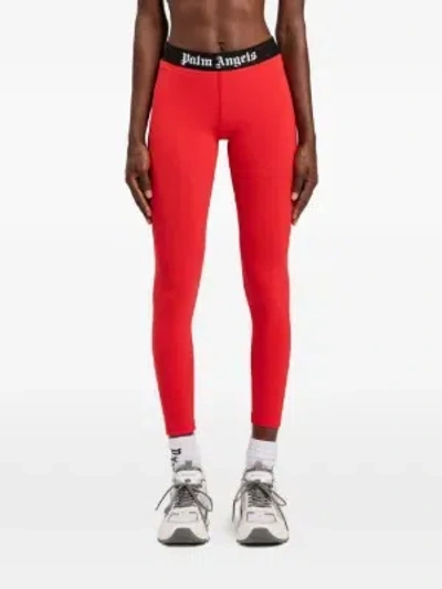 Palm Angels Logo Sport Leggings Elastic Waistband Stretch In Red