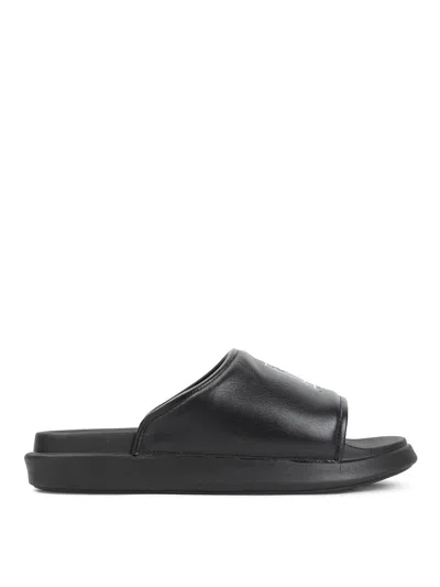 Y-3 Plain Leather Slides In Black