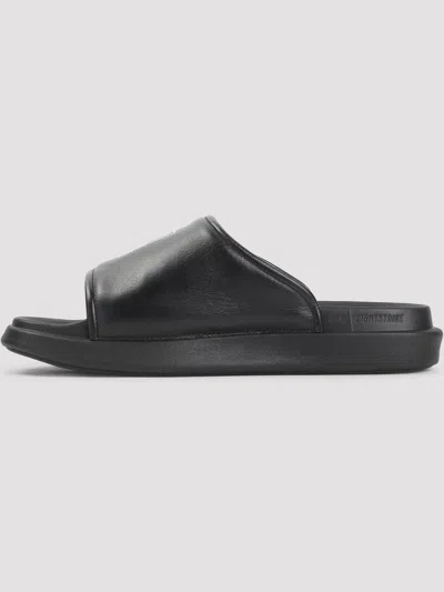 Y-3 Plain Leather Slides In Black