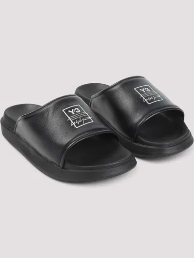 Y-3 Plain Leather Slides In Black