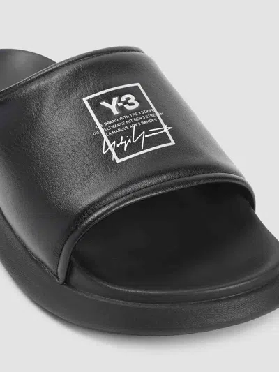 Y-3 Plain Leather Slides In Black