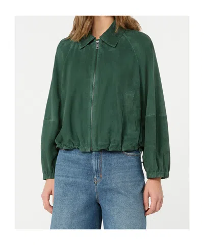 Weekend Max Mara Collared Coat Elastic Cuffs Side Pockets In Green