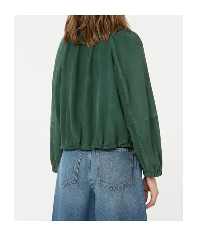 Weekend Max Mara Collared Coat Elastic Cuffs Side Pockets In Green