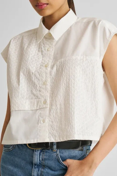 Reistor Embroidered Panel Crop Top In White In White