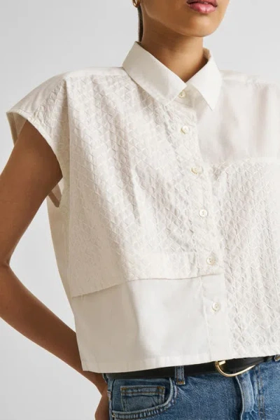 Reistor Embroidered Panel Crop Top In White In White