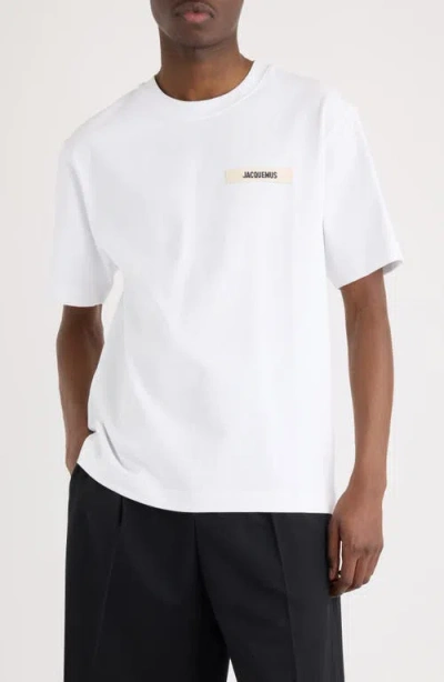 Jacquemus Le T-shirt Gros Grain White T-shirt With Logo Patch On The Front In Cotton Man