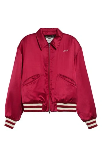 Second / Layer Second Layer Aces Embroidered Satin Bomber Jacket In Red