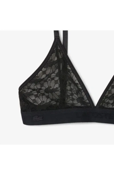 Lacoste Logo Lace Triangle Bralette In Black