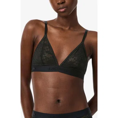 Lacoste Logo Lace Triangle Bralette In Black