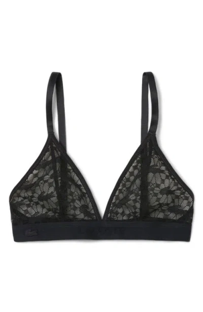 Lacoste Logo Lace Triangle Bralette In Black