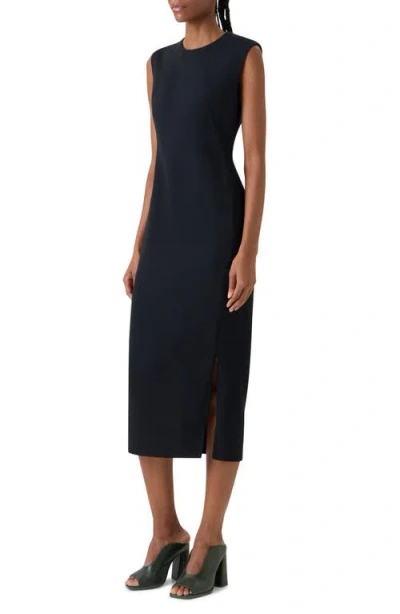 Akris Sleeveless Zip Slit Wool Blend Sheath Dress In Black