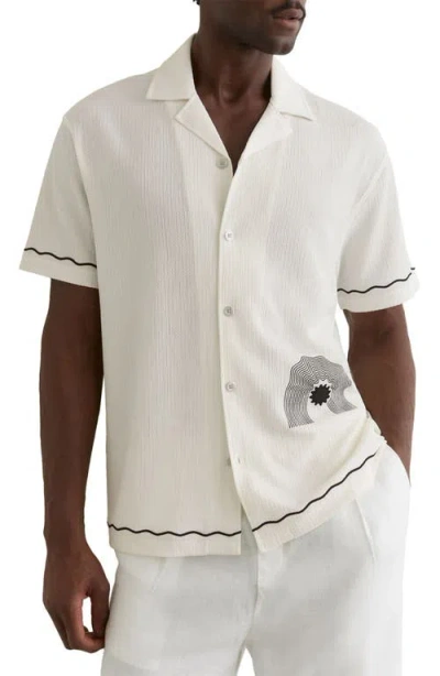 Reiss White Solano Textured Motif-print Cuban-collar Shirt In Neutral