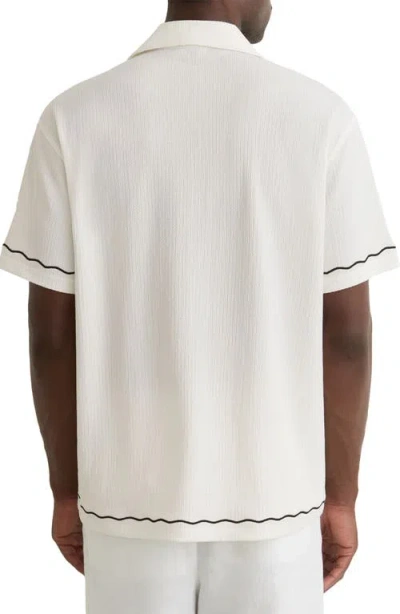 Reiss White Solano Textured Motif-print Cuban-collar Shirt In Neutral
