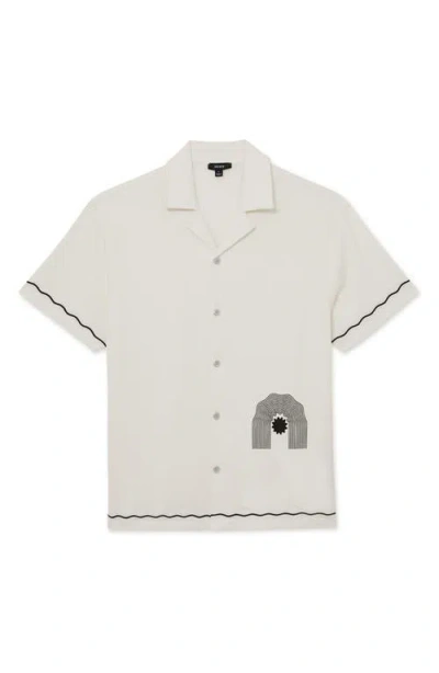 Reiss White Solano Textured Motif-print Cuban-collar Shirt In Neutral