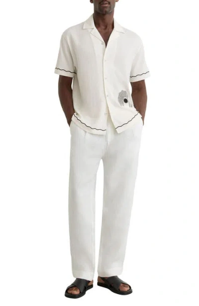 Reiss White Solano Textured Motif-print Cuban-collar Shirt In Neutral
