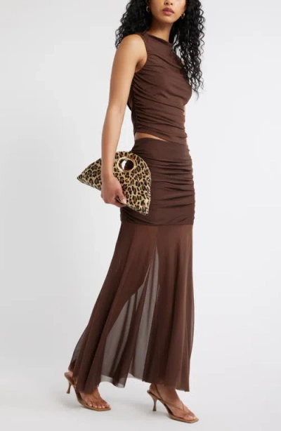 Open Edit Mesh Maxi Skirt In Brown