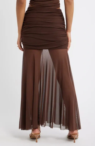 Open Edit Mesh Maxi Skirt In Brown